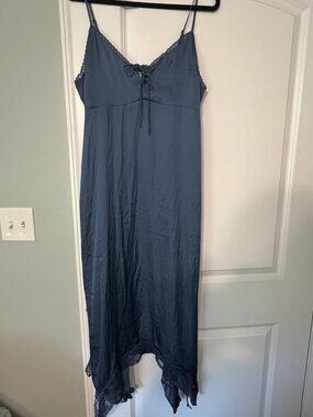 Aerie Blue Lace Sharkbite Satin-feel Dress - Size Large